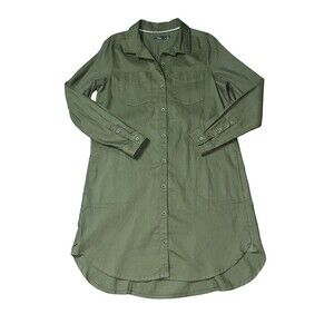 Prana Dress Womens Medium Yarrow Button Front Long Sleeve Shirt Dress Army Cargo